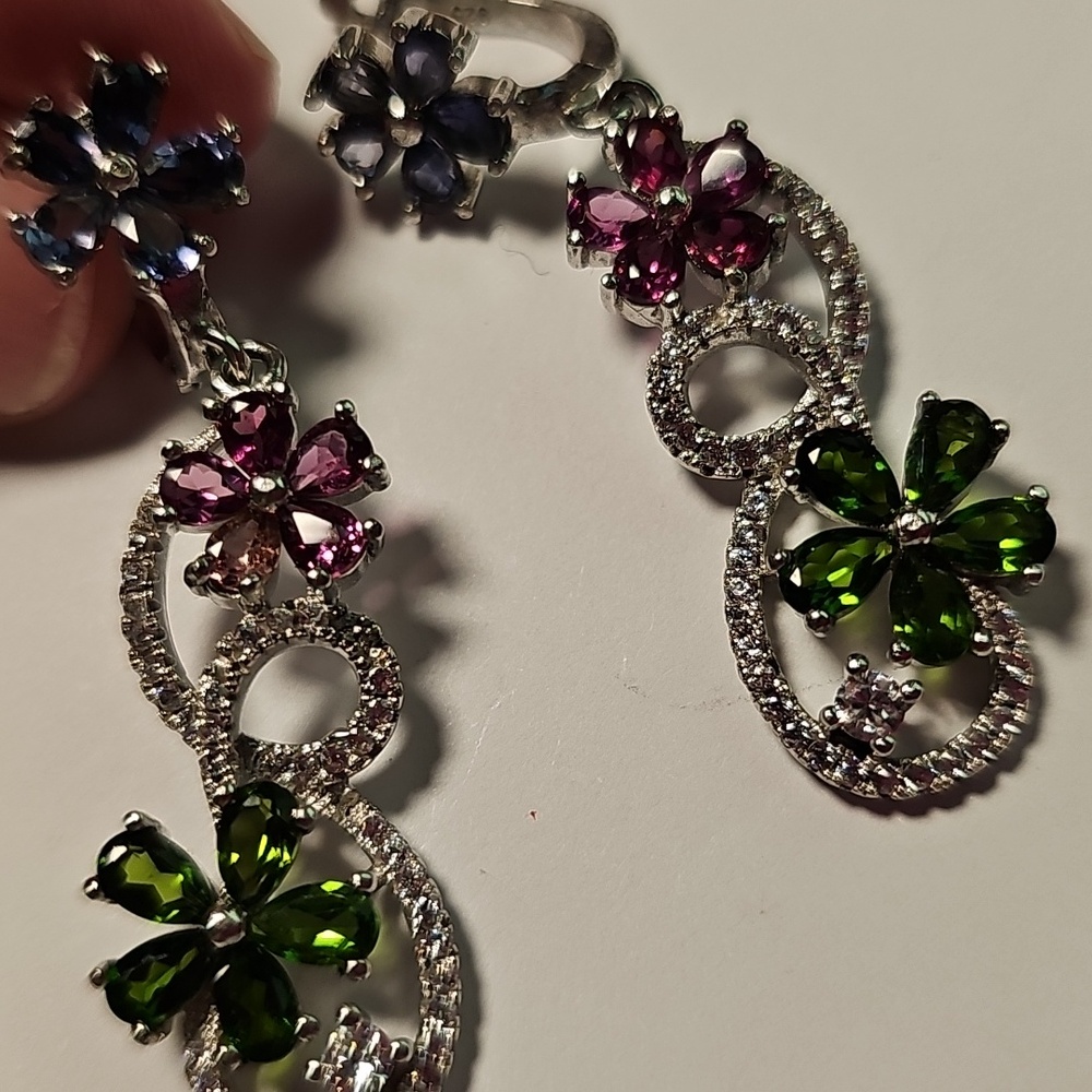 Gorgeous Tanzanite, Pink Tourmaline And Chrome Diopside Earrings